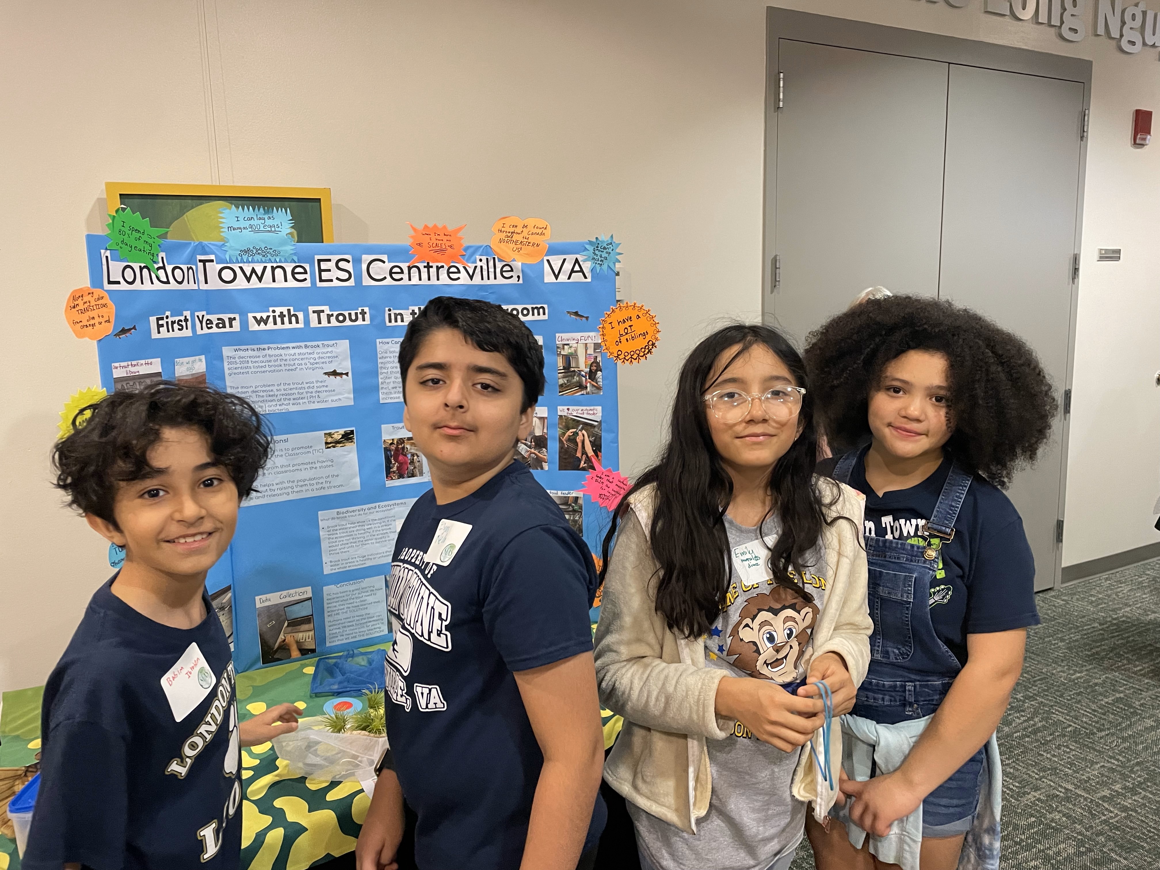 students presenting about trout